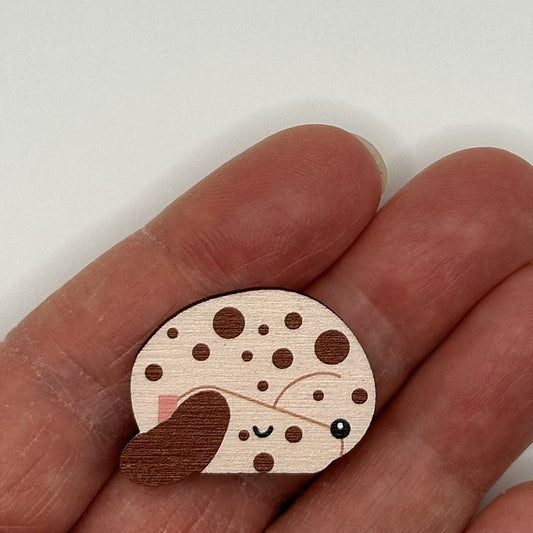 Dappled Dachshund Dog Sleeping - Wooden Pin Badge