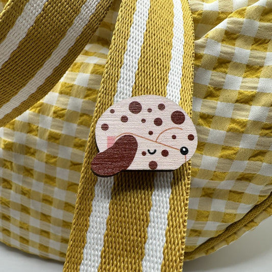 Dappled Dachshund Dog Sleeping - Wooden Pin Badge