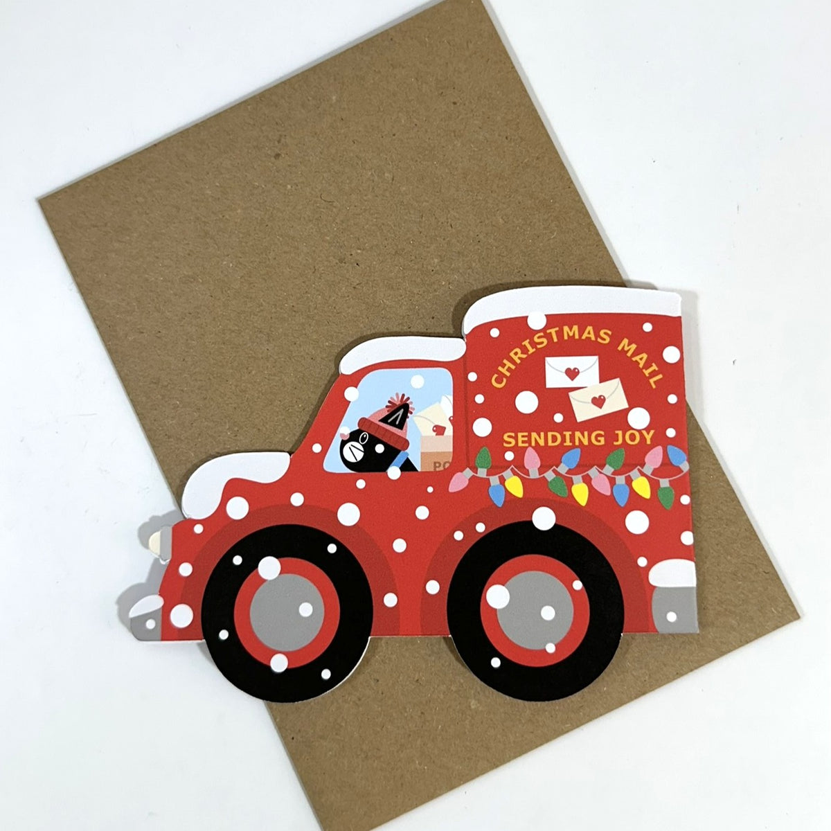 Christmas Postal Delivering Van - Cut out Christmas Card