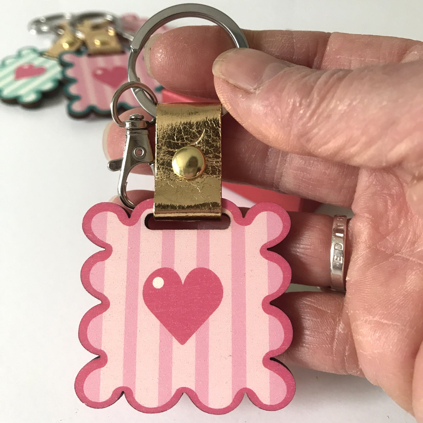 Personalised Pink Wavy Frame Keyring/Bag Charm