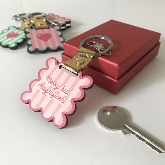 Personalised Pink Wavy Frame Keyring/Bag Charm