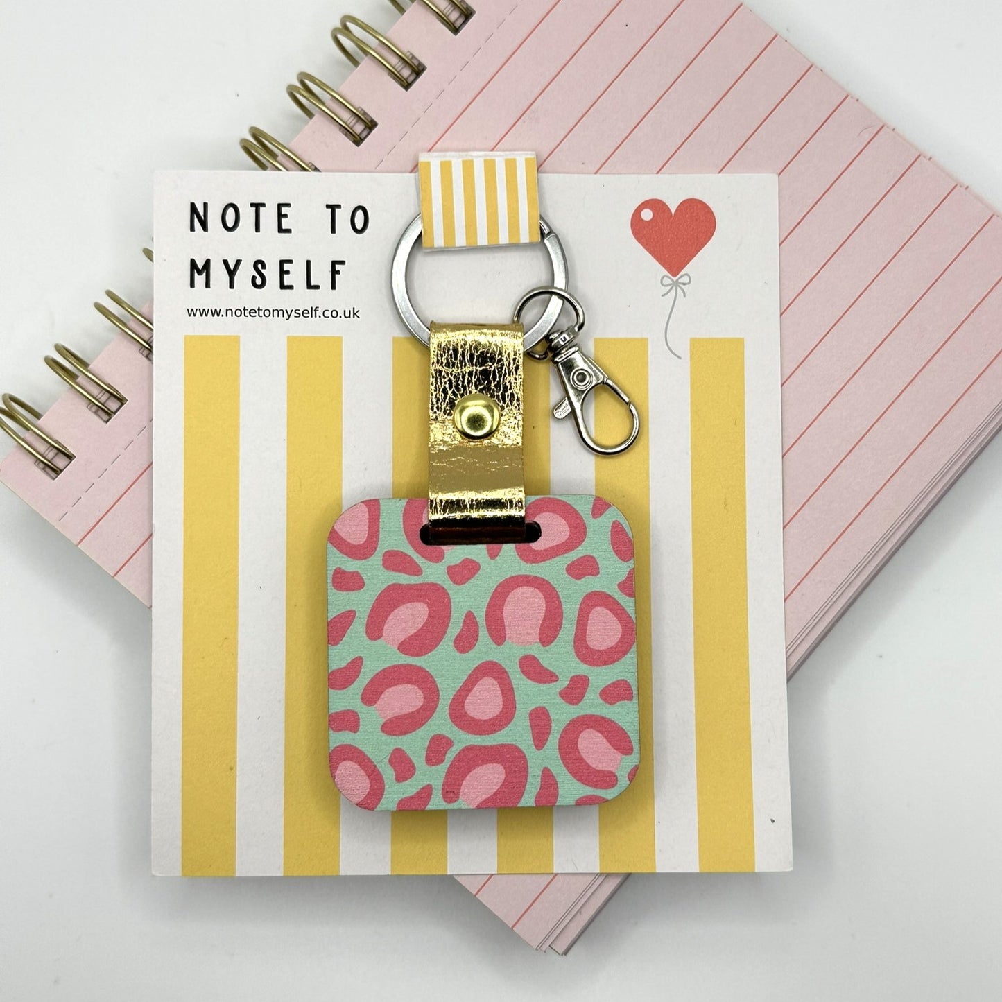 Mint Green and Pink Leopard Print Keychain and Mirror with Hidden Message