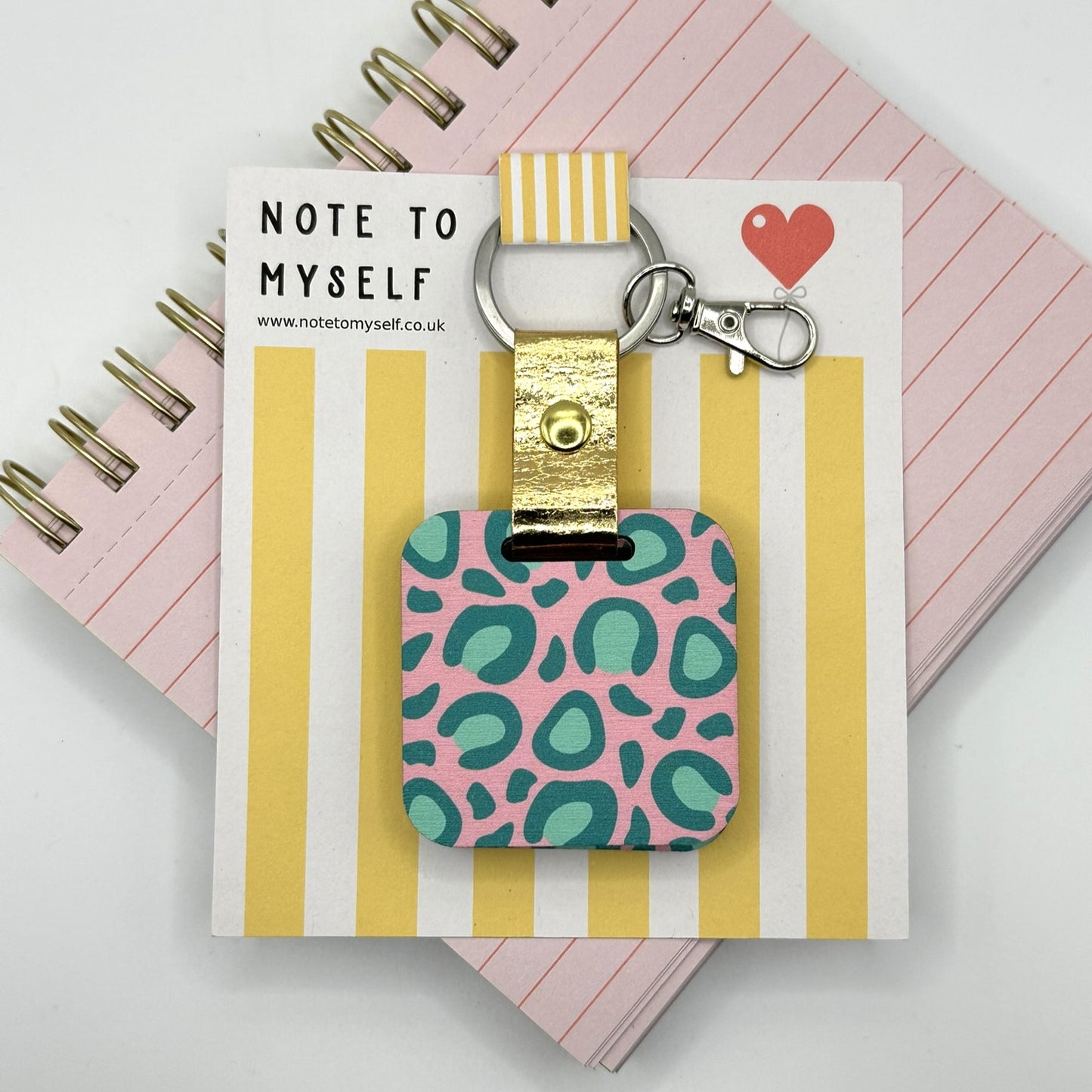 Pink and Teal Leopard Print Keychain and Mirror With Hidden Message