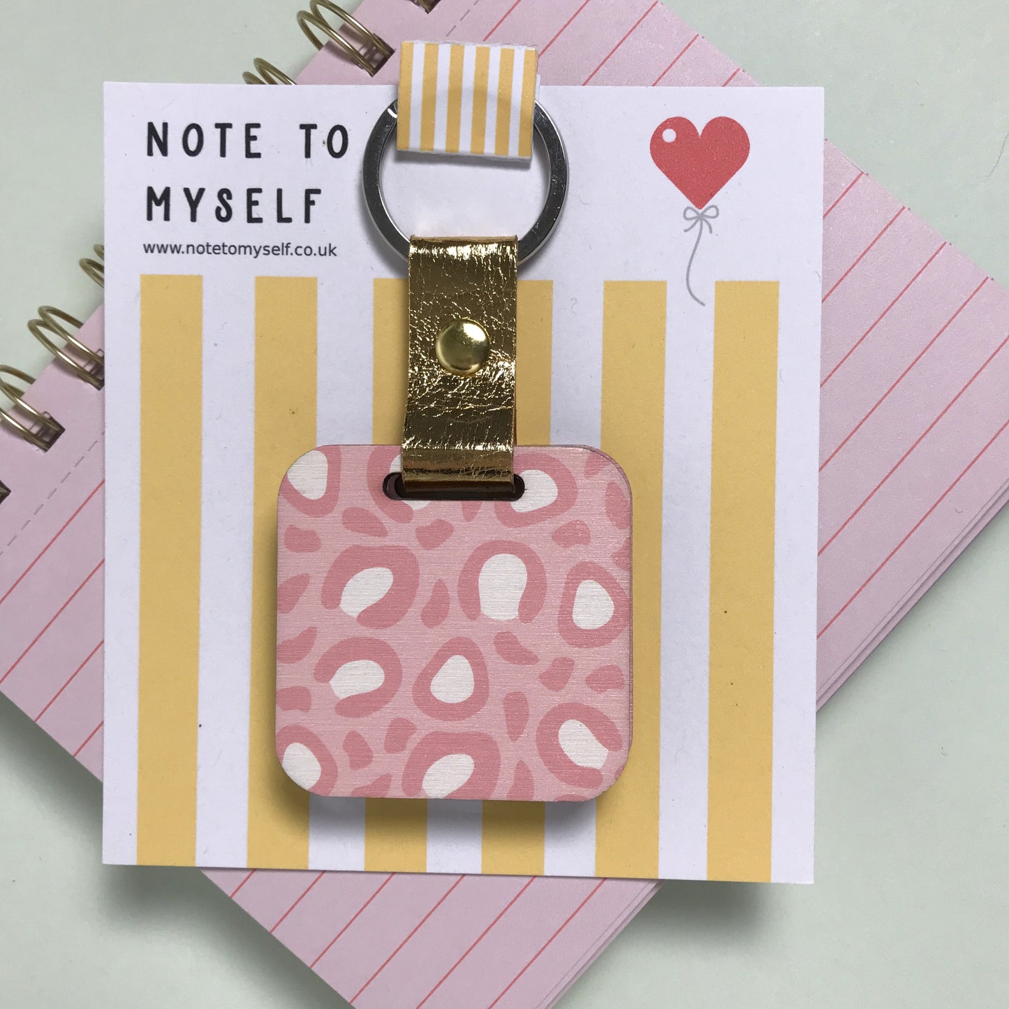 Dusky Pink Leopard Keyring with Mirror & Message