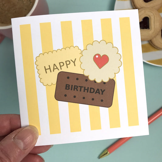 Happy Birthday Biscuit Card – Yellow Stripe