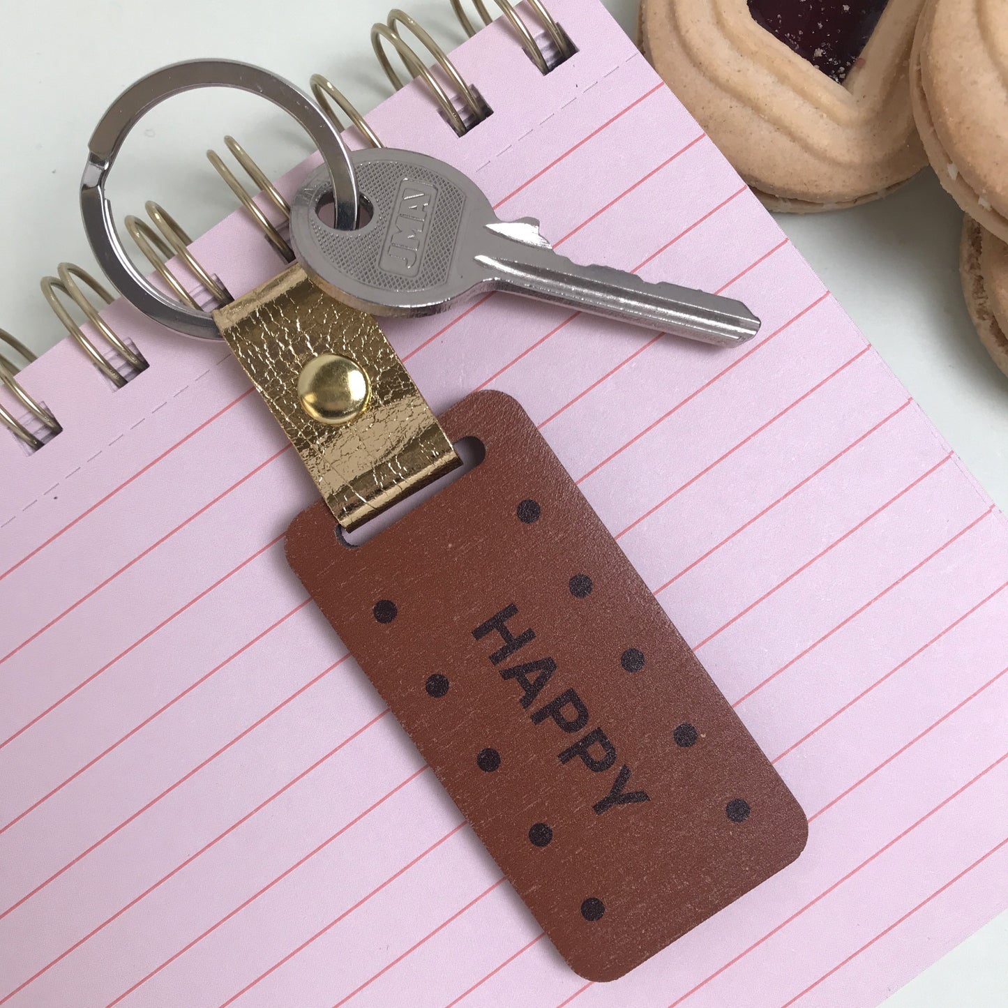 Bourbon Biscuit Keyring – Happy