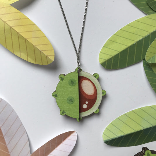 Colourful Wooden Conker Pendant Necklace