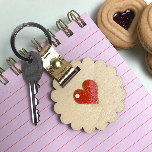 Jam Heart Biscuit Keyring - Red Heart