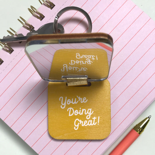 Yellow Leopard Print Keyring and Pocket Mirror