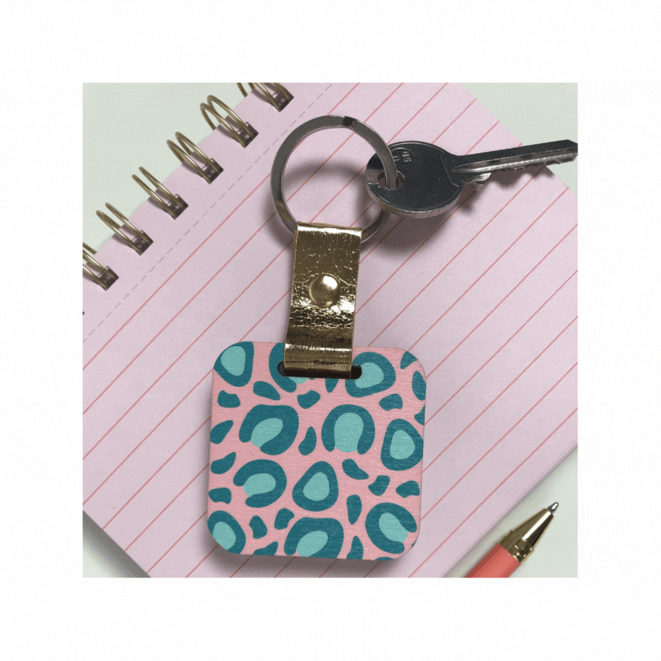Pink Teal Leopard print Keyring with Mirror