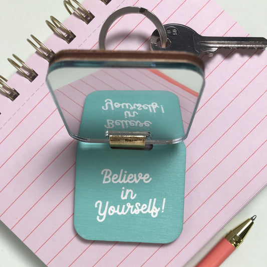 Pink Teal Leopard print Keyring with Mirror