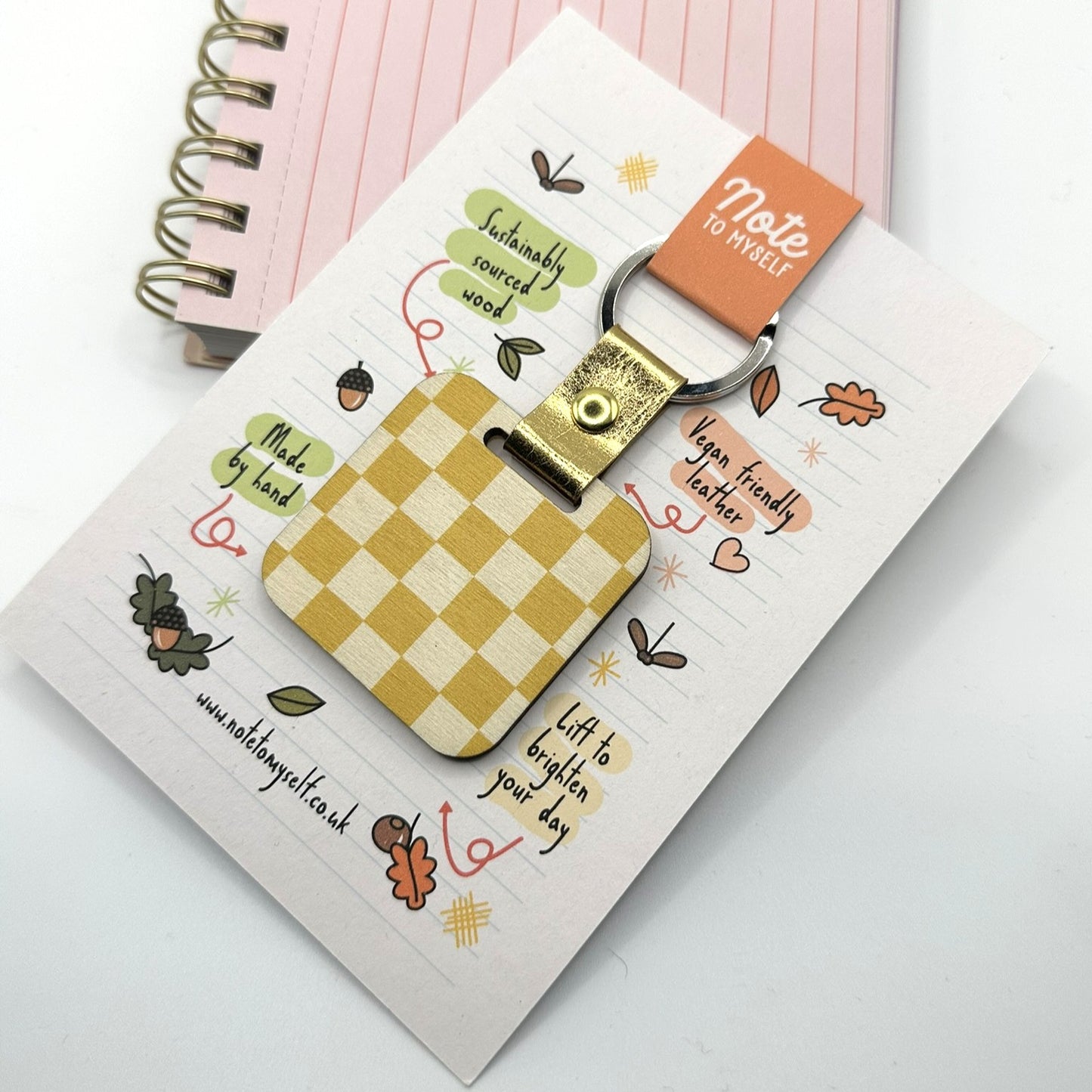 Mustard Yellow & Cream Checked Keyring