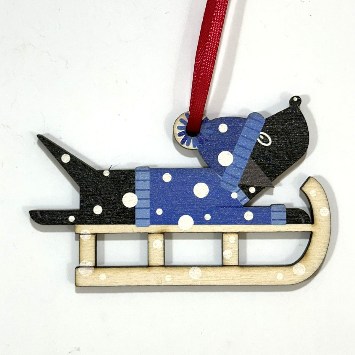 Black Labrador Dog on a Christmas Sledge - Tree Decoration