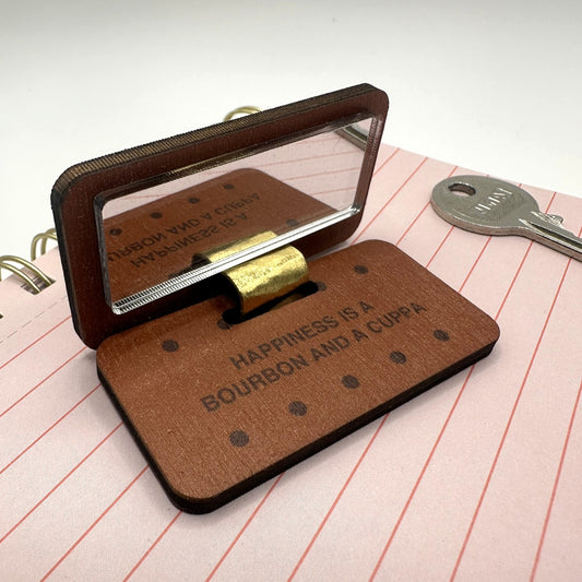 Bourbon Biscuit Keyring with Hidden Pocket Mirror