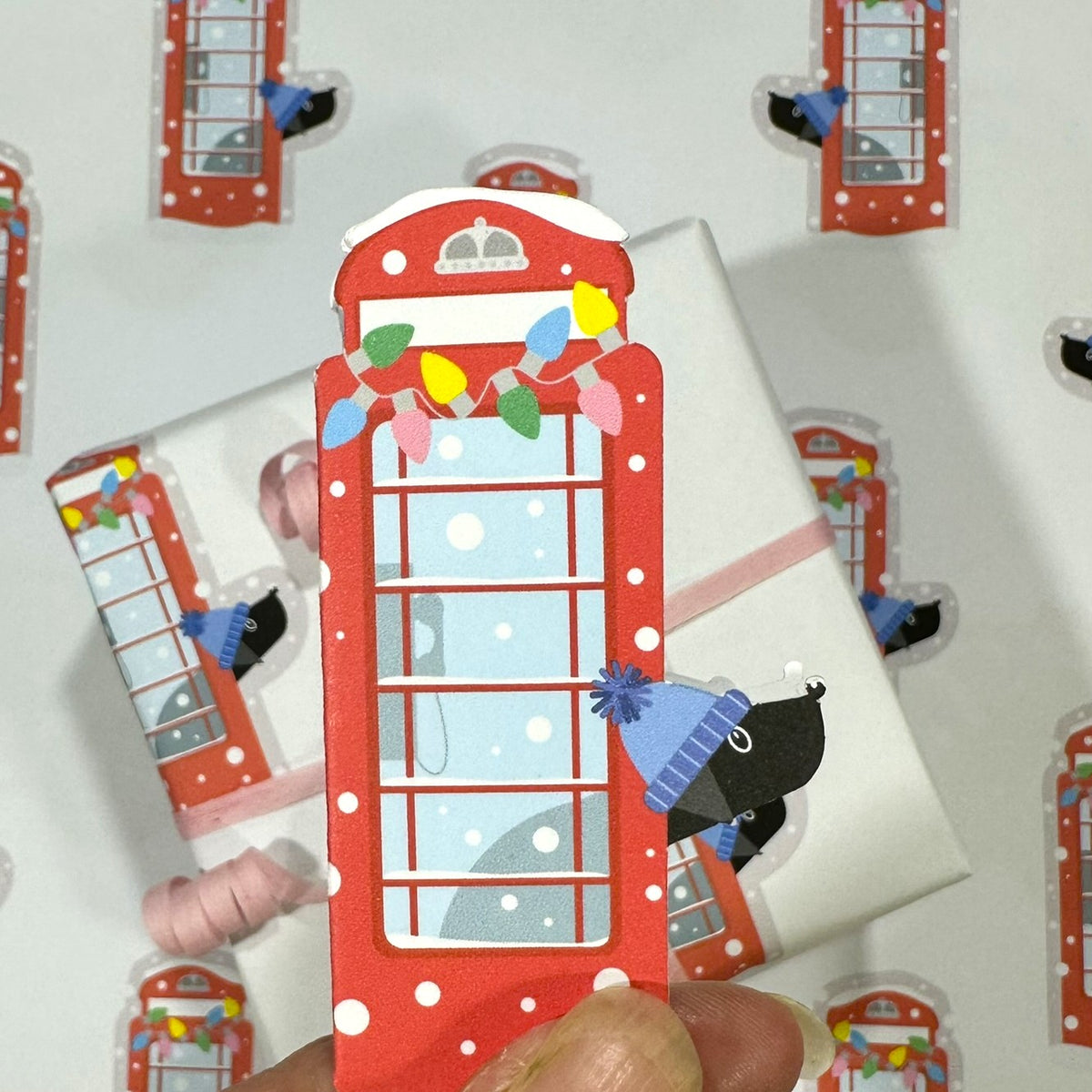 Personalised Festive Red Phone Box - Christmas Paper & Gift Card Set