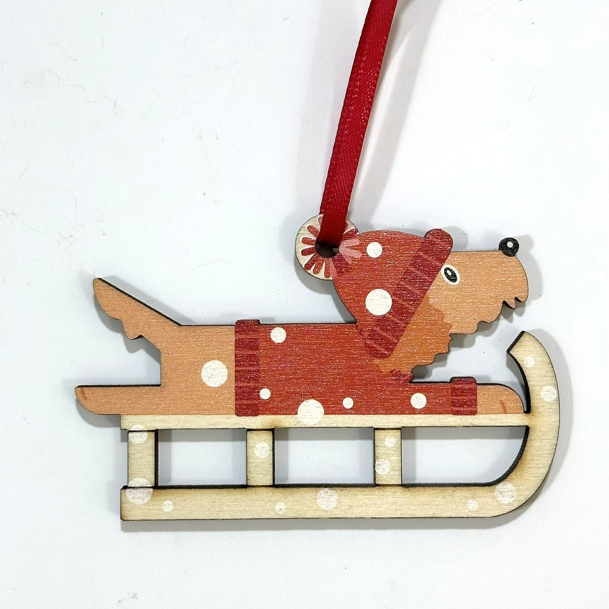 Cockapoo Dog on a Christmas Sledge - Tree Decoration
