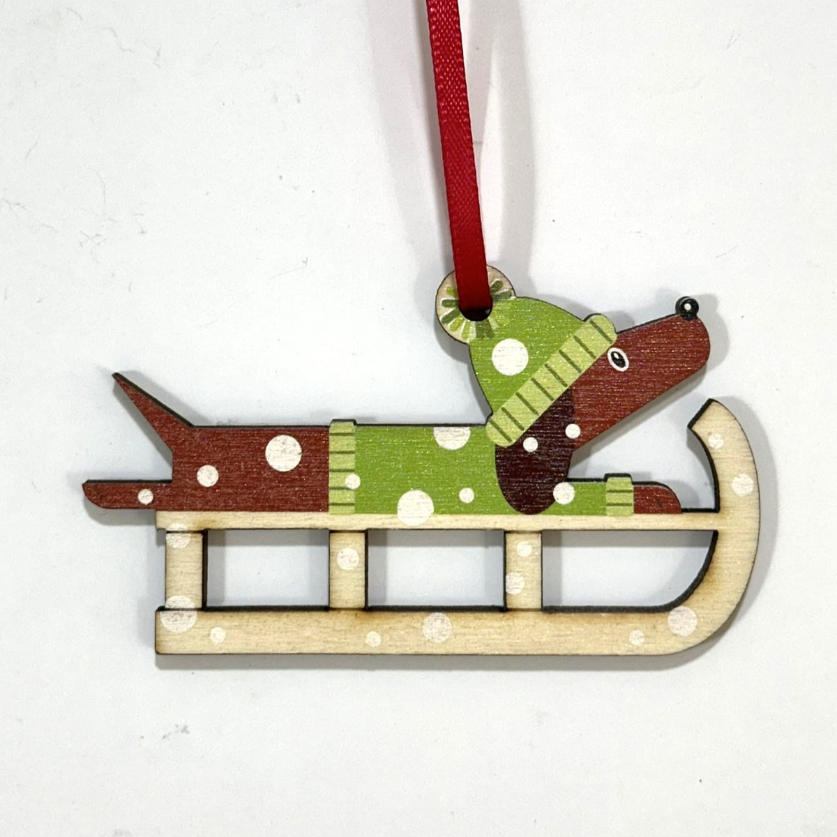 Dachshund Dog on a Christmas Sledge - Tree Decoration