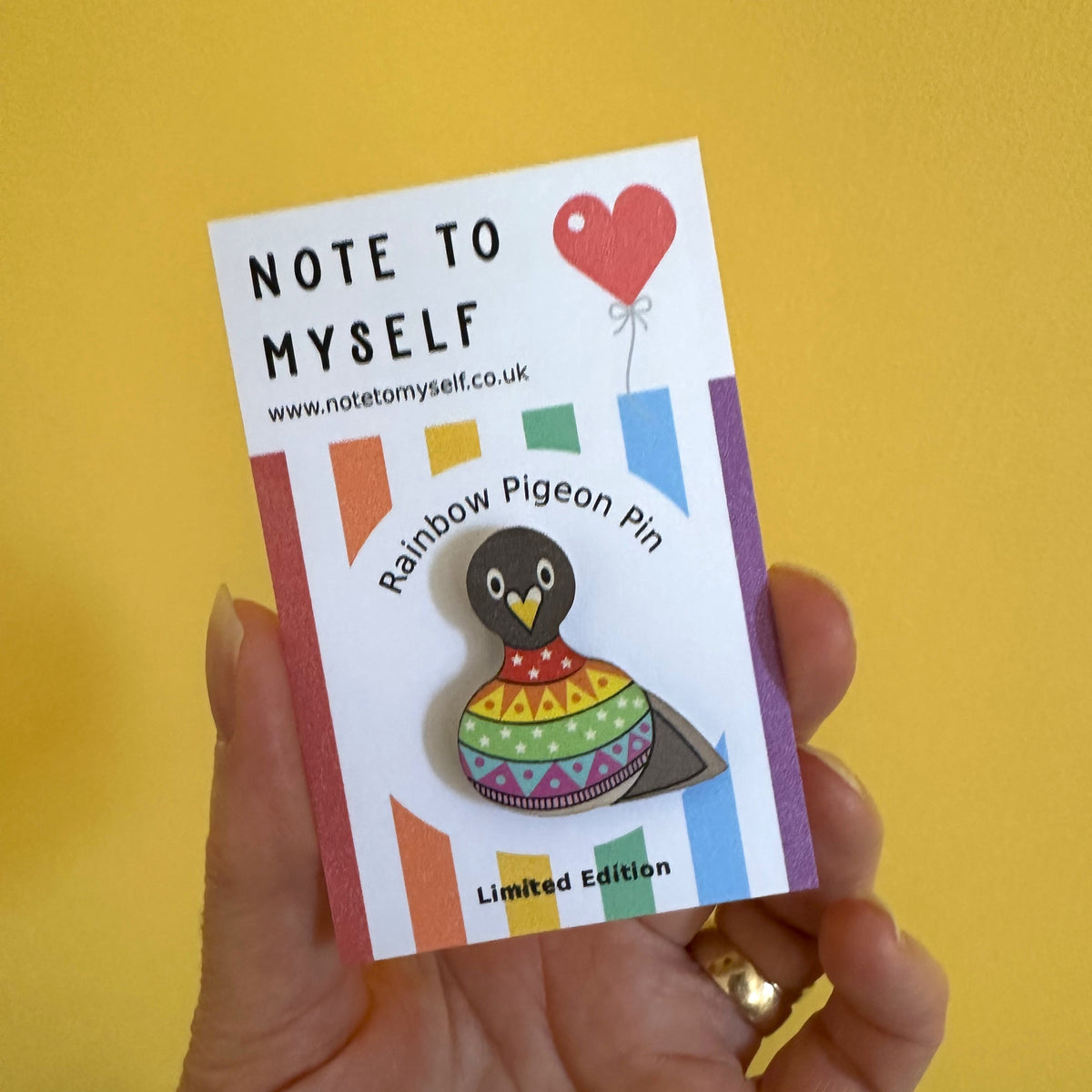 Rainbow Jumper Pigeon Pin Badge