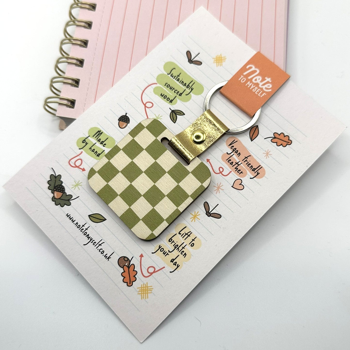 Olive Green & Cream Checked Keyring