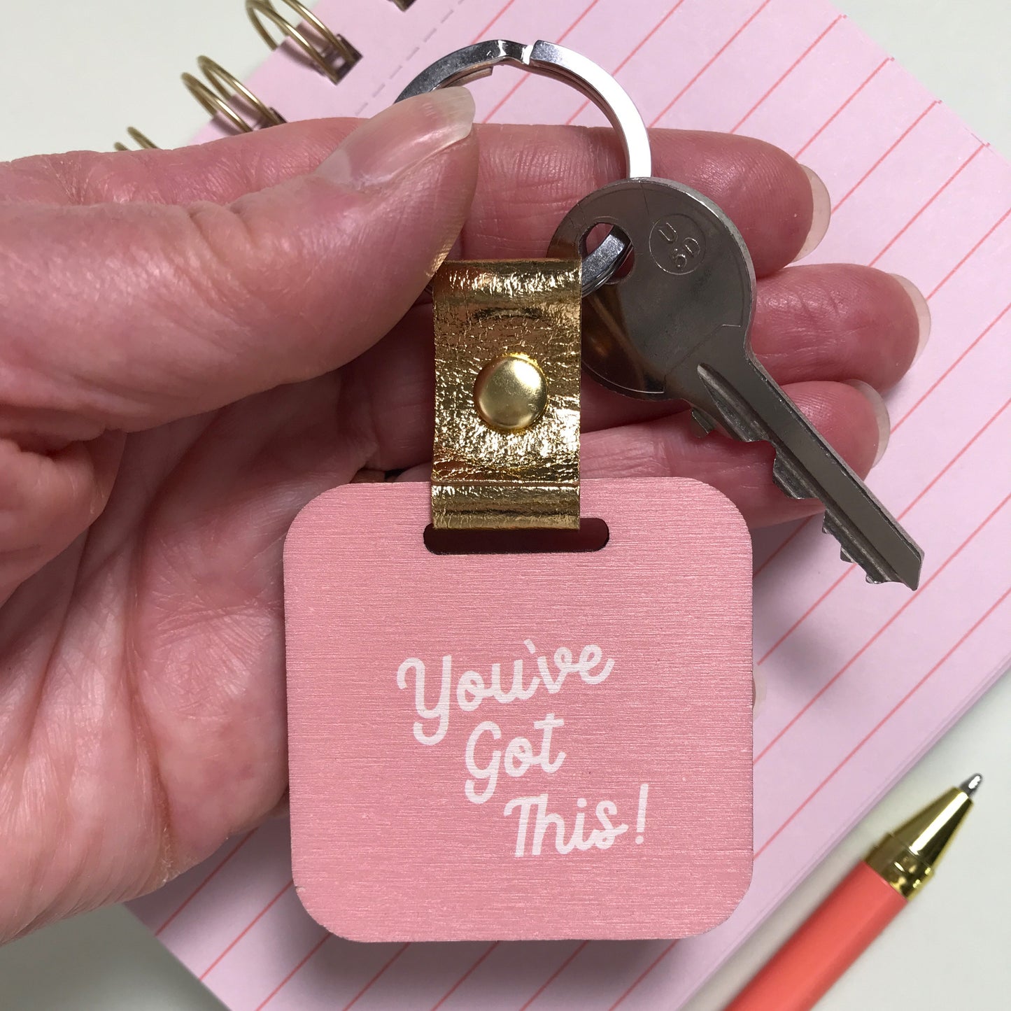 Dusky Pink Leopard Keyring with Message