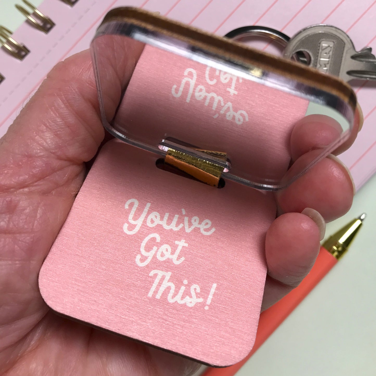 Dusky Pink Leopard Keyring with Mirror & Message