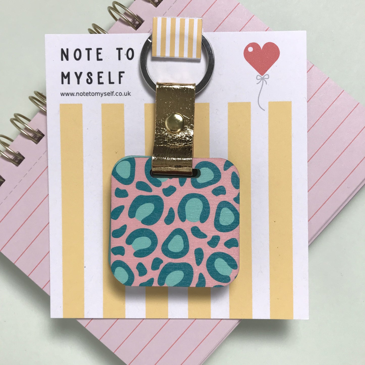 Pink Teal Leopard print Keyring with Mirror