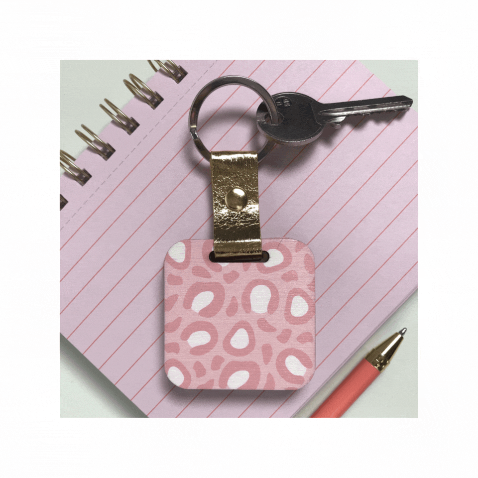 Dusky Pink Leopard Keyring with Mirror & Message