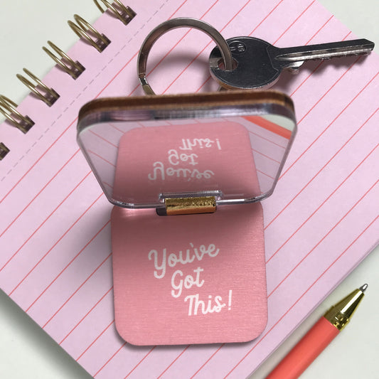Dusky Pink Leopard Keyring with Mirror & Message