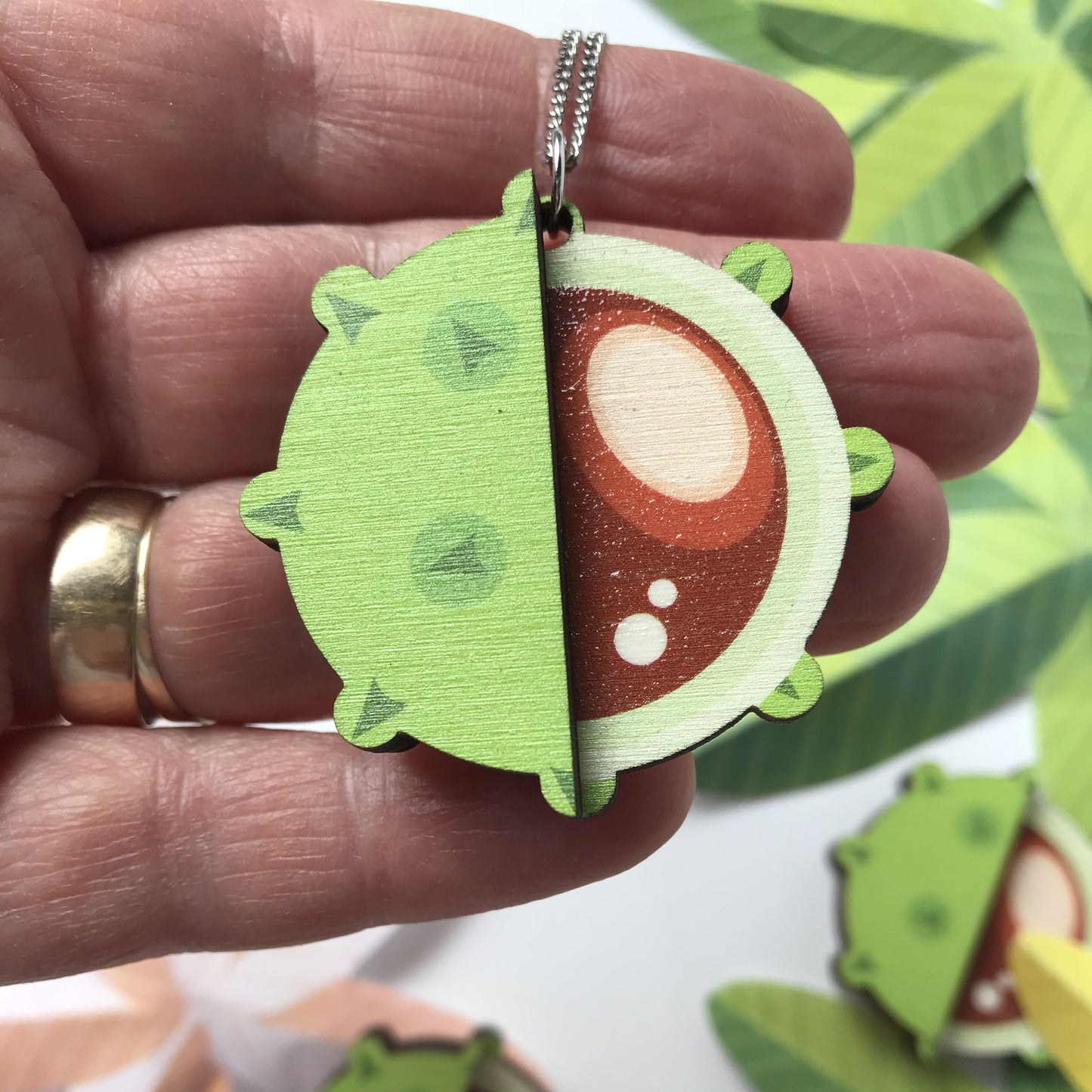 Colourful Wooden Conker Pendant Necklace