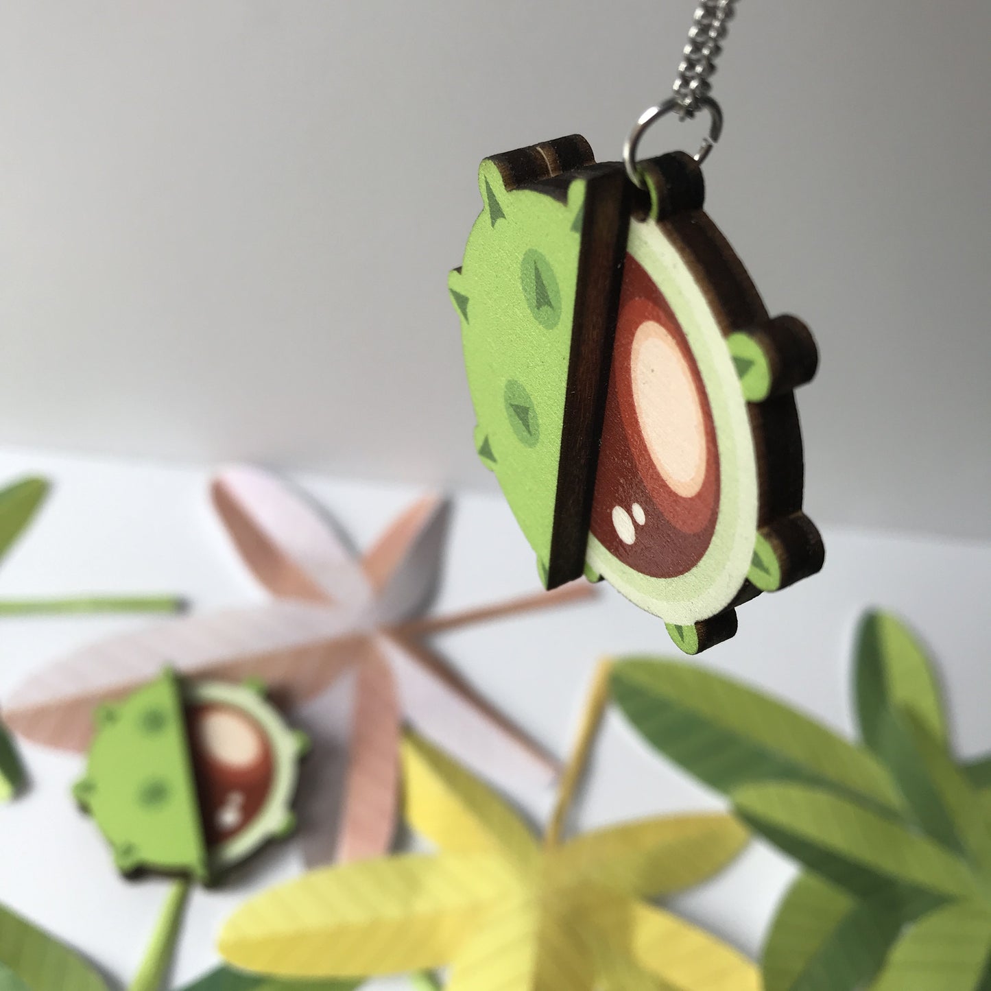 Colourful Wooden Conker Pendant Necklace