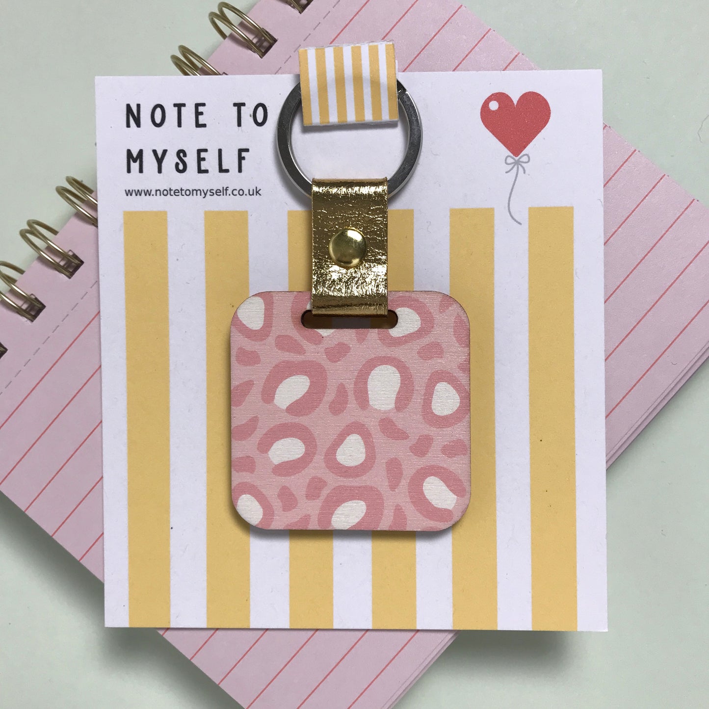 Dusky Pink Leopard Keyring with Message