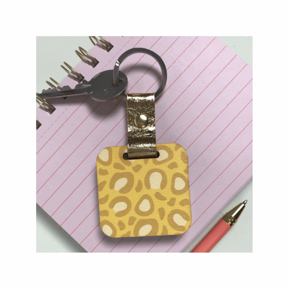 Yellow Leopard Print Keyring and Pocket Mirror