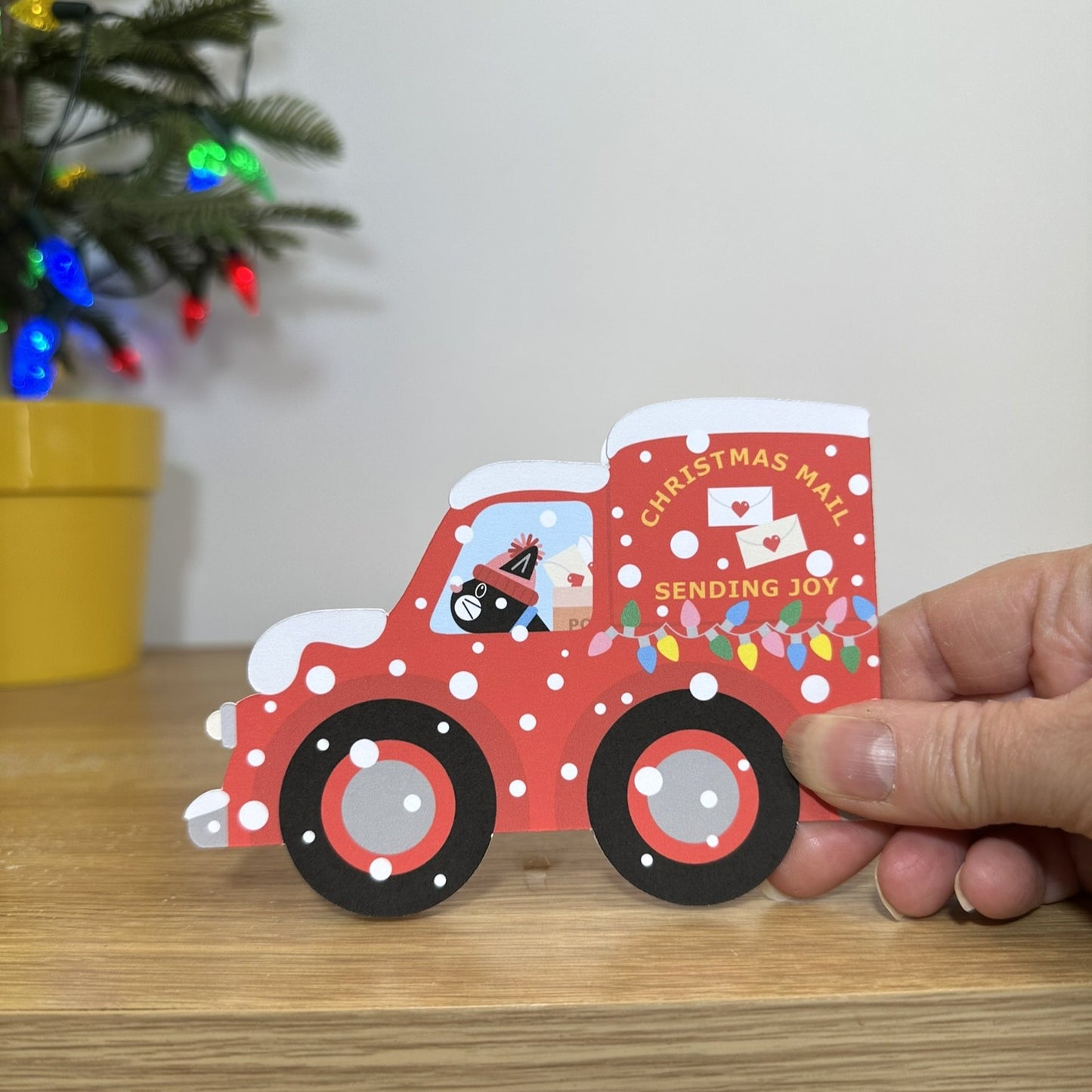 Christmas Postal Delivering Van - Cut out Christmas Card