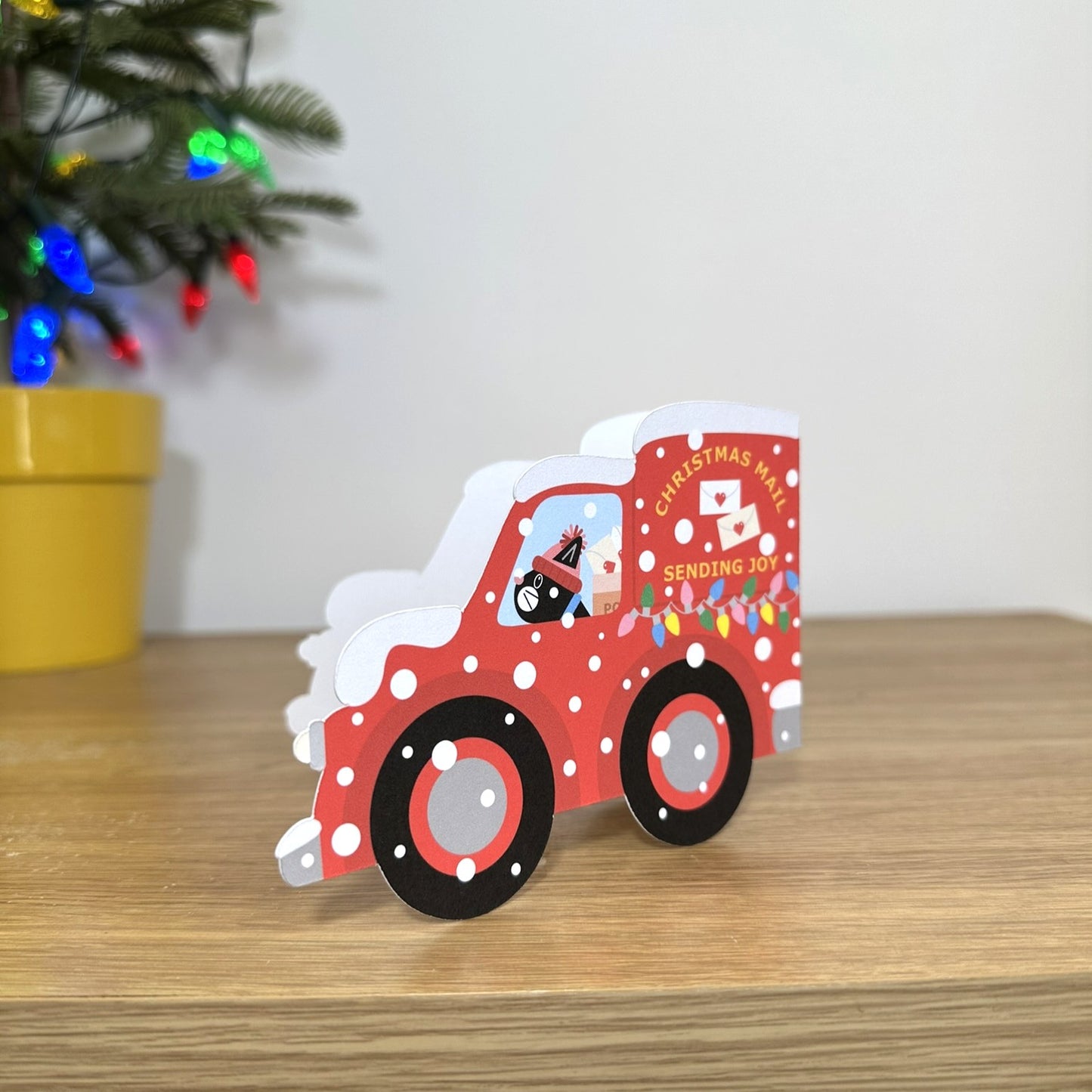 Christmas Postal Delivering Van - Cut out Christmas Card