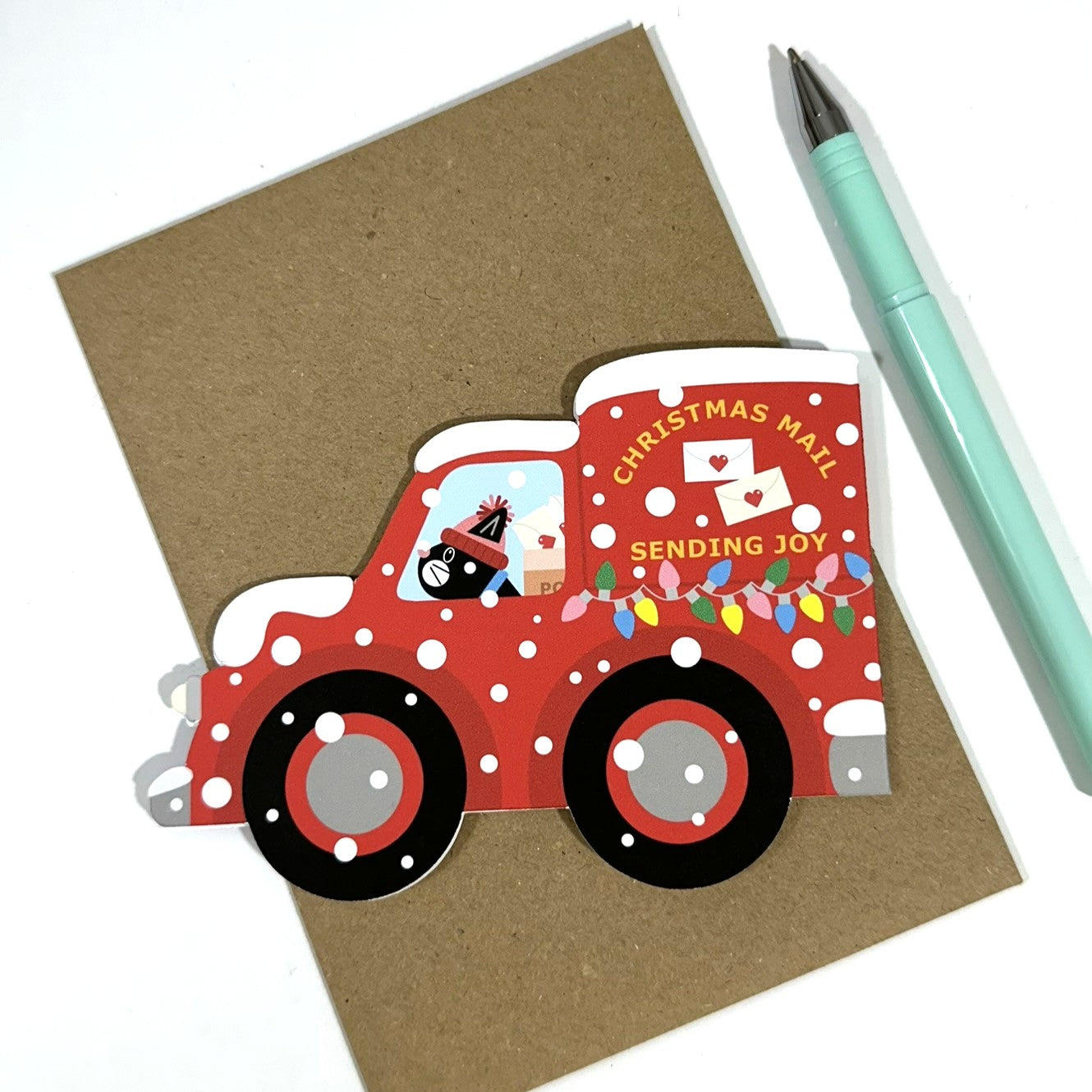 Christmas Postal Delivering Van - Cut out Christmas Card