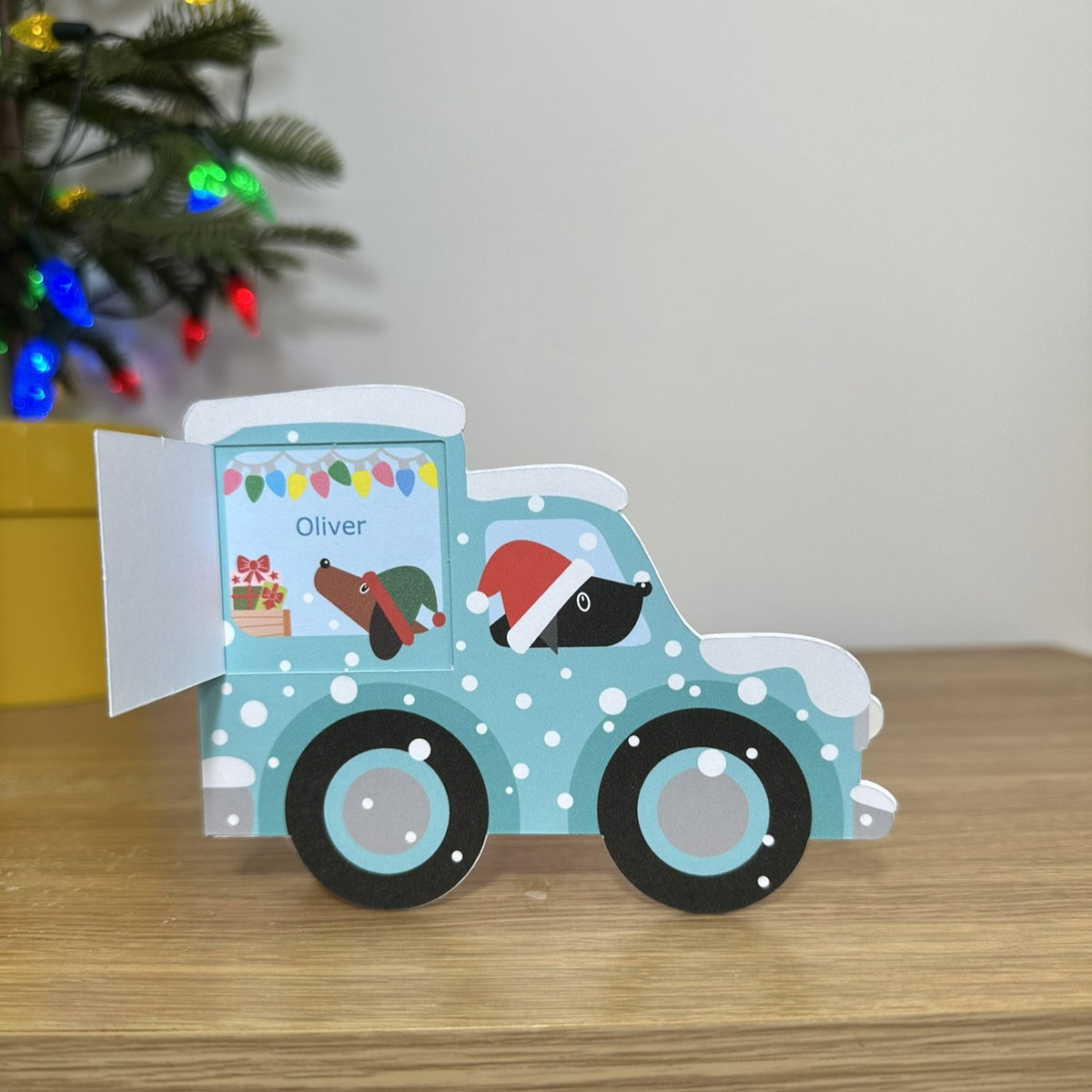 Personalised Teal Vintage Van Christmas Card