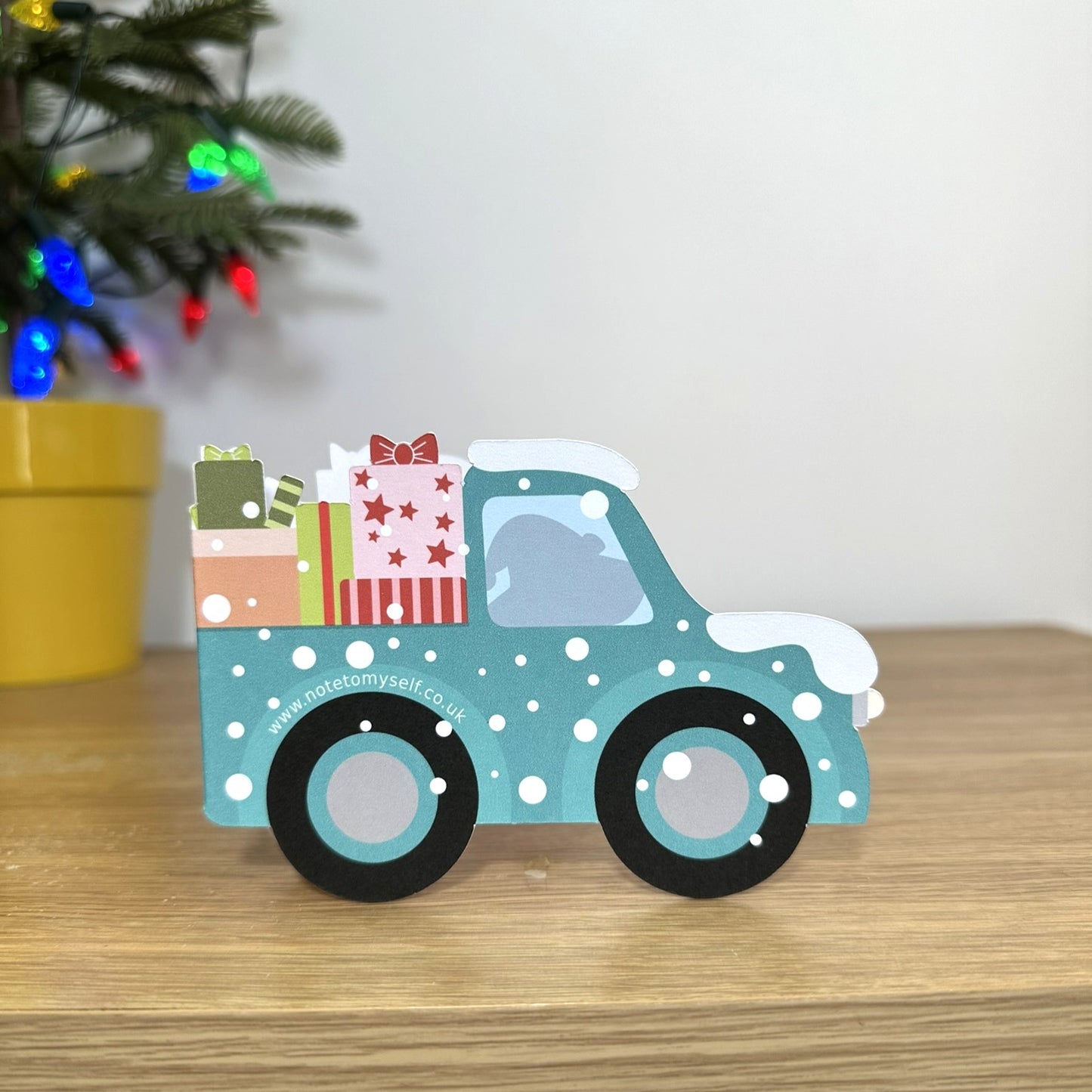 Santa Paws Delivering Christmas Presents - Cut out Christmas Card