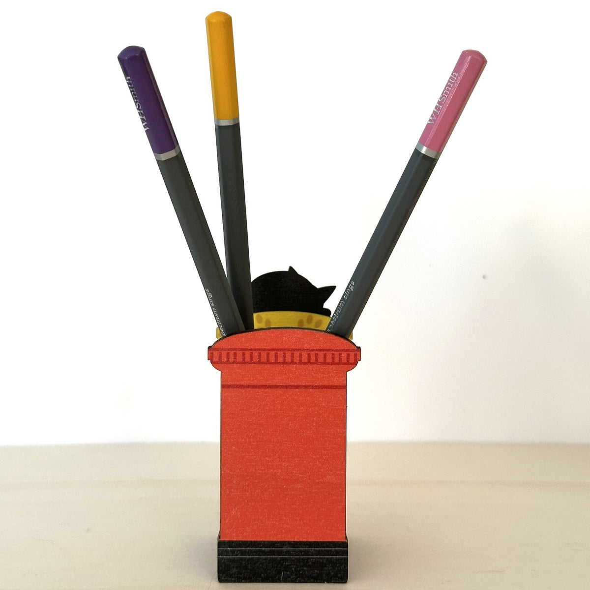 Wooden Pen Pot Shaped as an Iconic Red Post Box