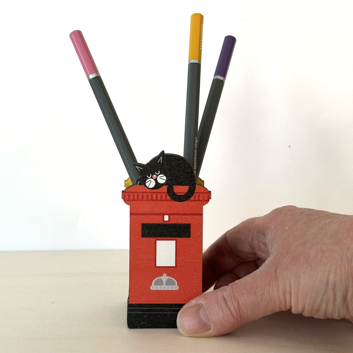 Wooden Pen Pot Shaped as an Iconic Red Post Box