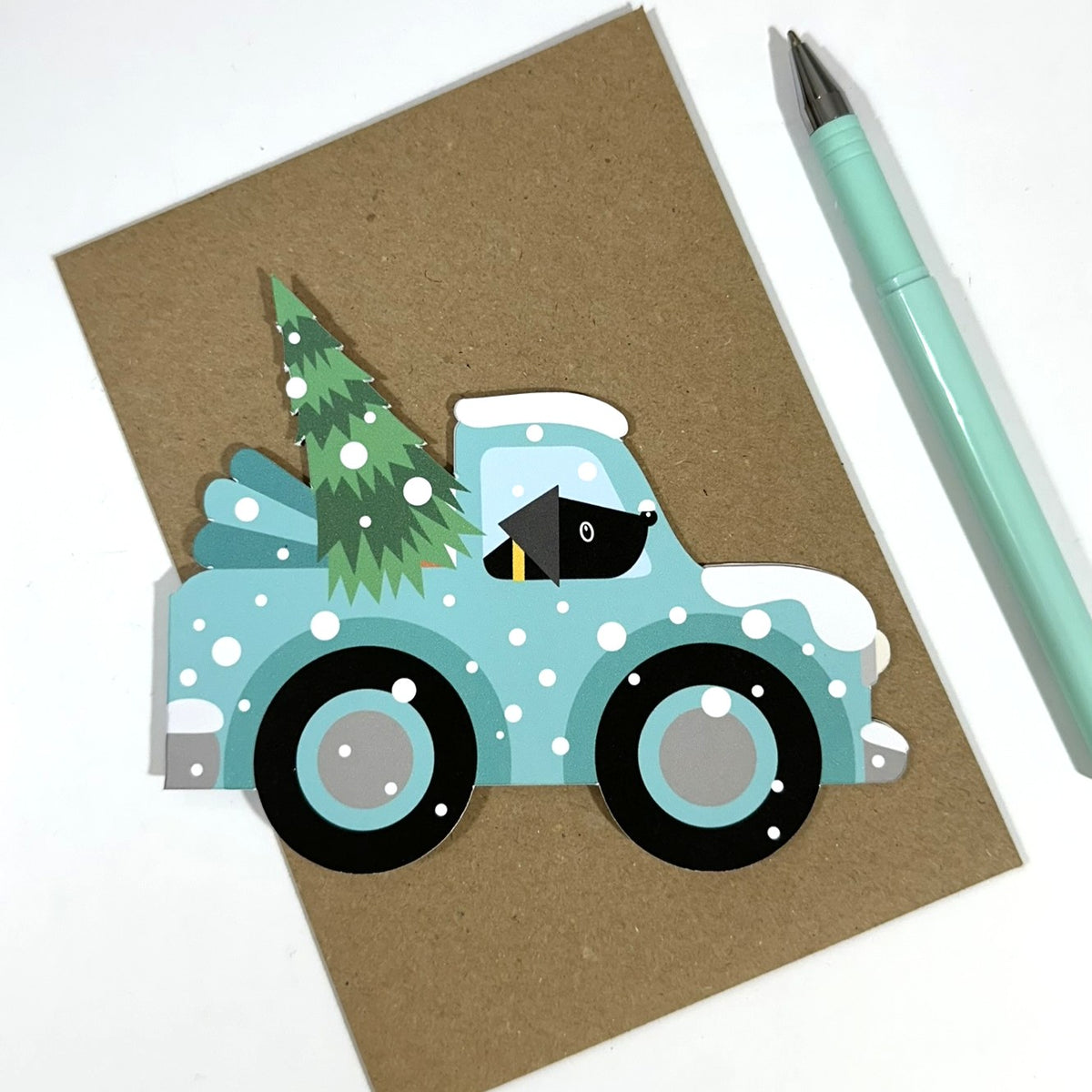 Collecting the Christmas Tree - Shaped Christmas card