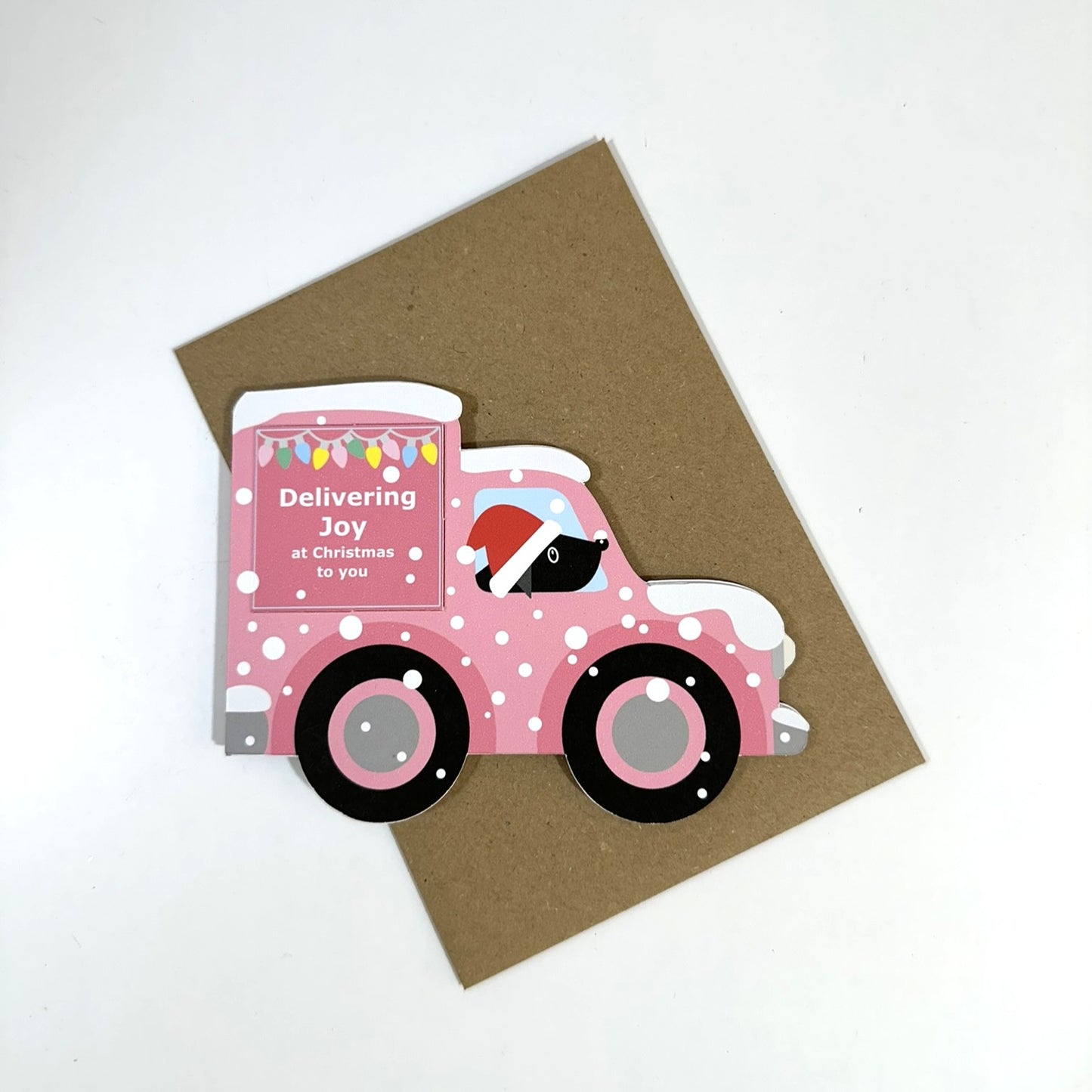 Personalised Pink Vintage Van Christmas Card