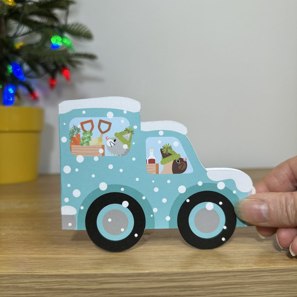 Collecting the Christmas Veg - Cut out Christmas Card