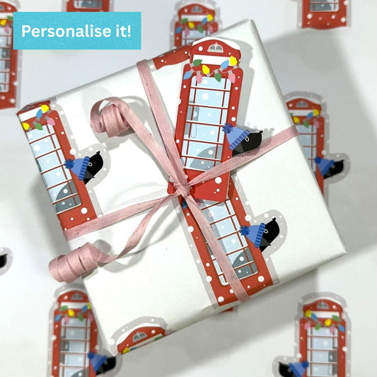Personalised Festive Red Phone Box - Christmas Paper & Gift Card Set