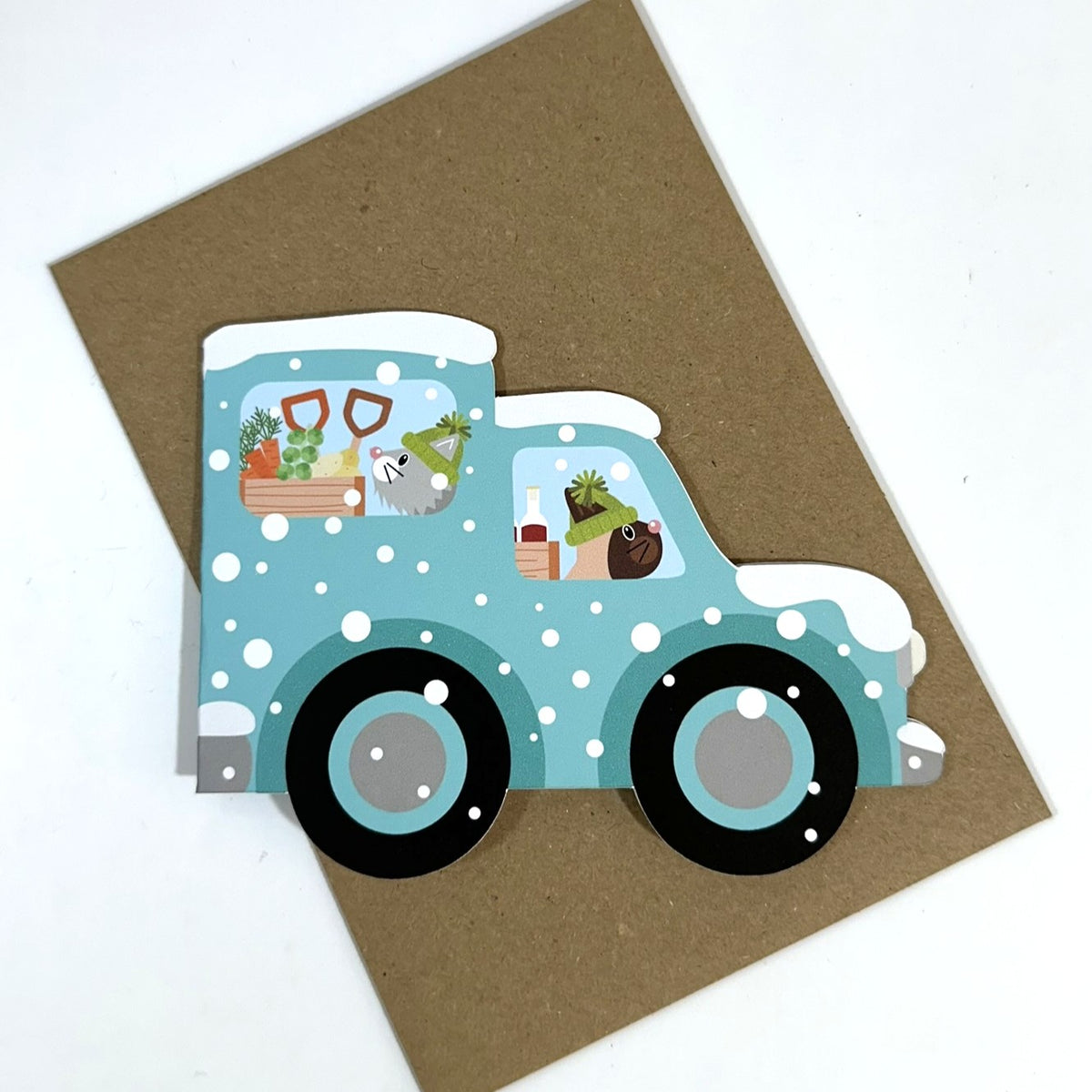 Collecting the Christmas Veg - Cut out Christmas Card