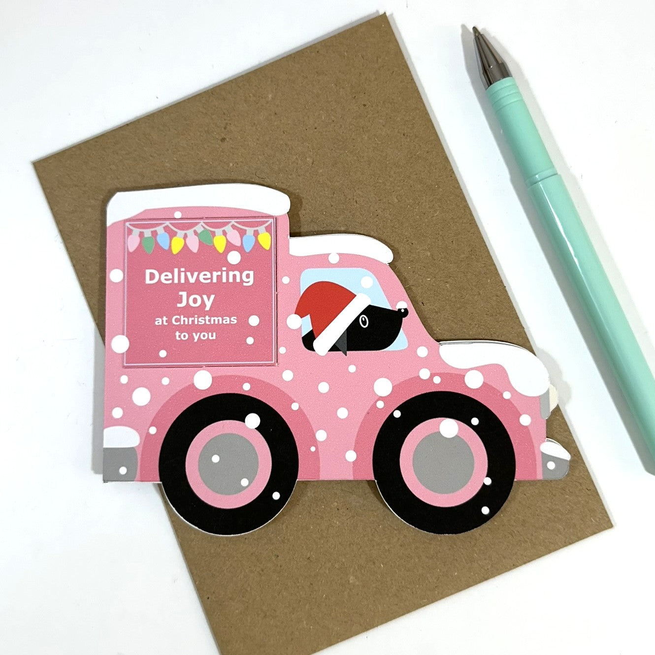 Personalised Pink Vintage Van Christmas Card