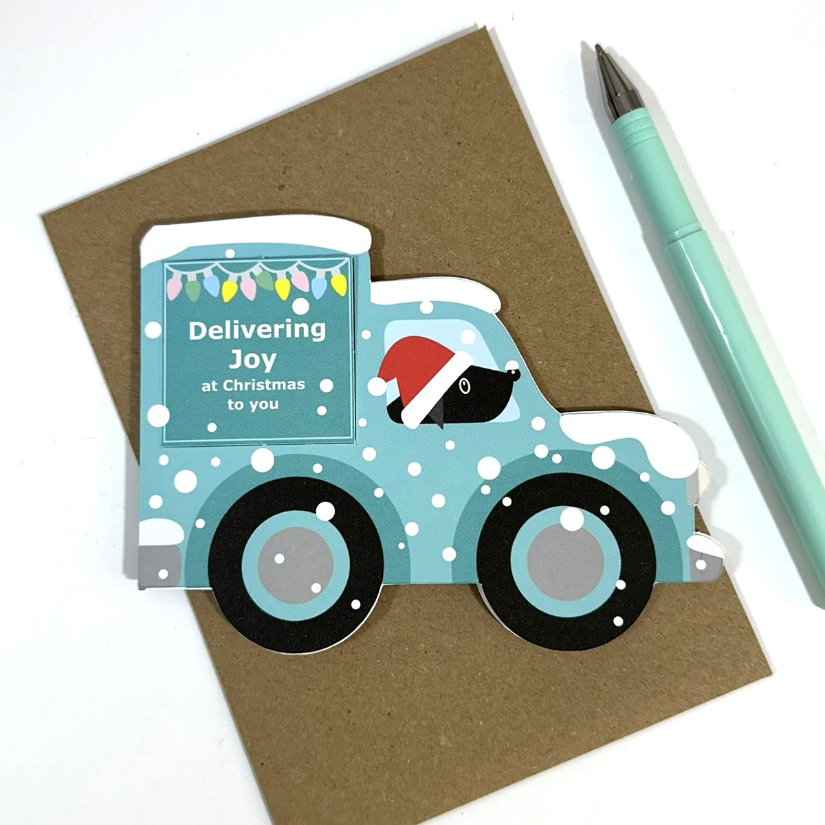 Personalised Teal Vintage Van Christmas Card
