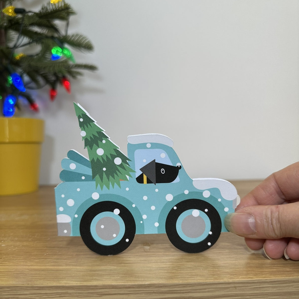 Collecting the Christmas Tree - Shaped Christmas card