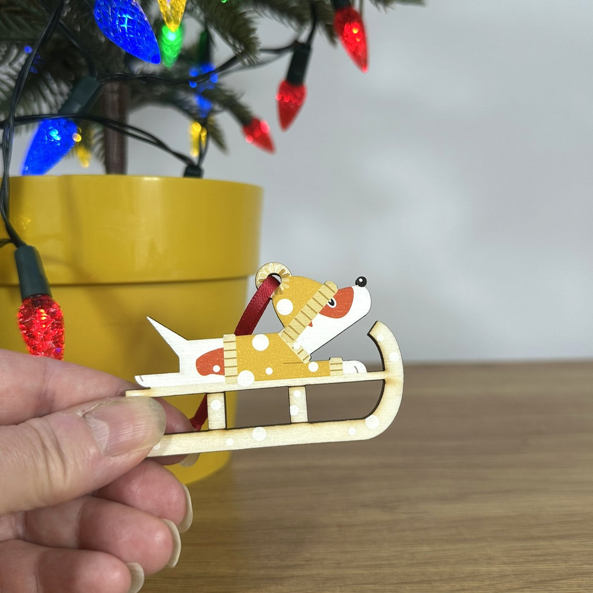 Jack Russell Dog on a Christmas Sledge - Tree Decoration