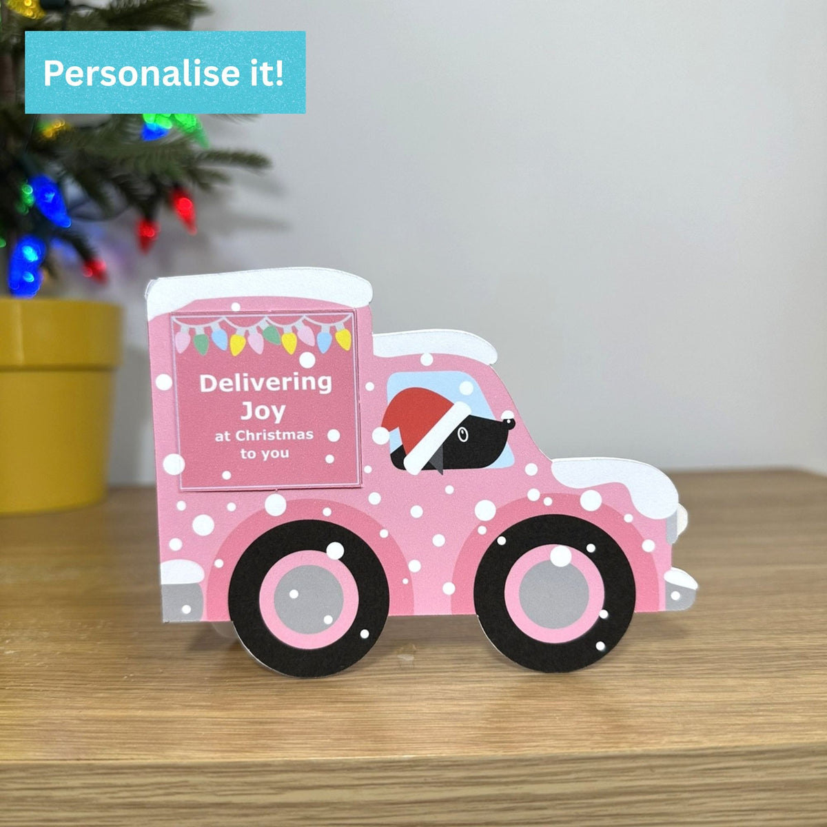 Personalised Pink Vintage Van Christmas Card