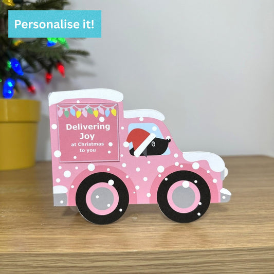 Personalised Pink Vintage Van Christmas Card